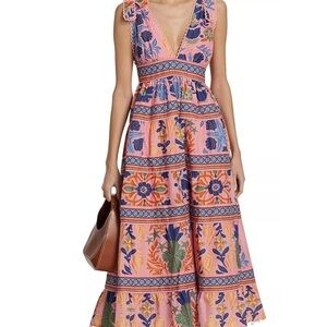 FARM Rio Pink and Blue Floral Midi Dress